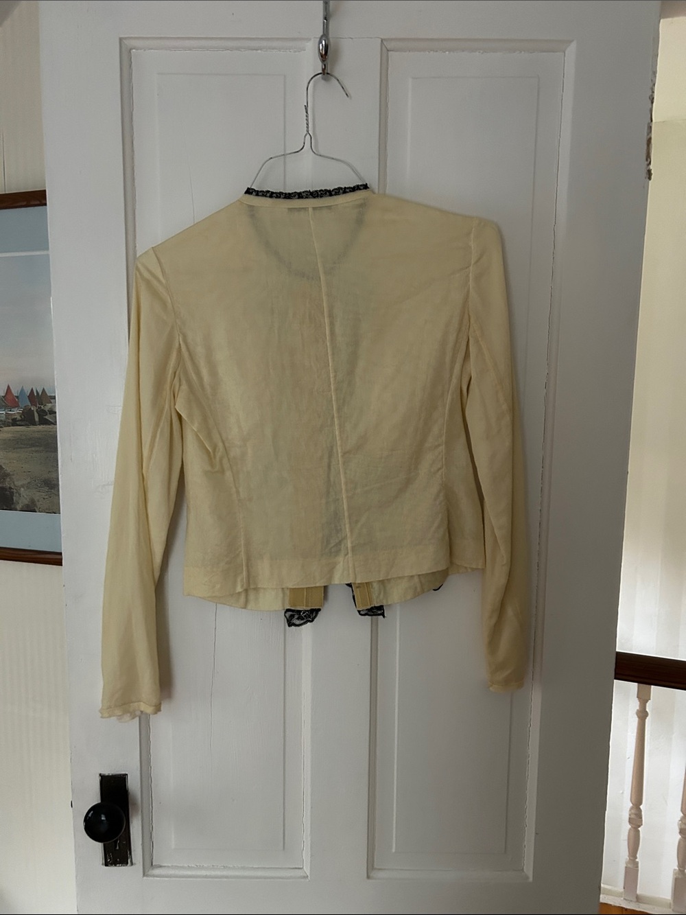 Prada Cream Jacket with Black Lace Trim and Bow - Picture 4 of 5